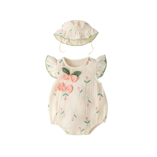 MyKids-USA® Design Baby Girls Light Floral Pattern Embroidery Fly Sleeves Crew Neck Sweet Cute bodysuit