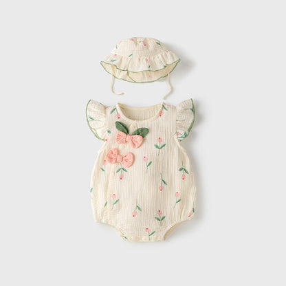 MyKids-USA® Design Baby Girls Light Floral Pattern Embroidery Fly Sleeves Crew Neck Sweet Cute bodysuit