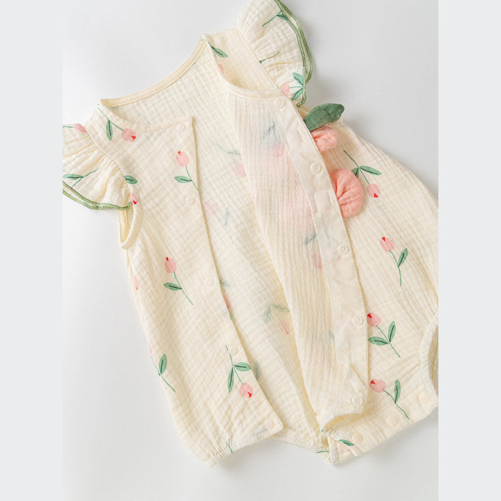 MyKids-USA® Design Baby Girls Light Floral Pattern Embroidery Fly Sleeves Crew Neck Sweet Cute bodysuit
