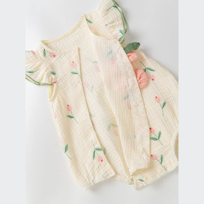 MyKids-USA® Design Baby Girls Light Floral Pattern Embroidery Fly Sleeves Crew Neck Sweet Cute bodysuit