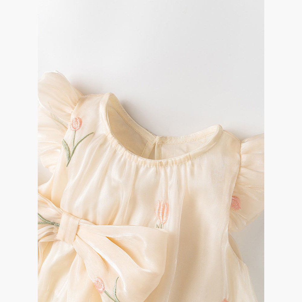 MyKids-USA® Design Baby Girls Light Floral Pattern Embroidery Fly Sleeves Crew Neck Sweet Cute bodysuit