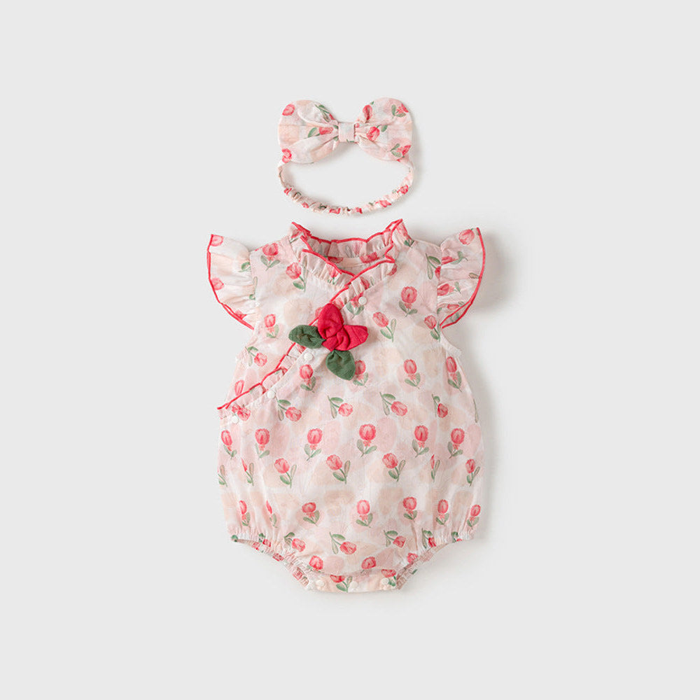 MyKids-USA® Design Baby Girls Red Rose Flowers Pattern Fly Sleeves Ruffle Neck Sweet Cute bodysuit