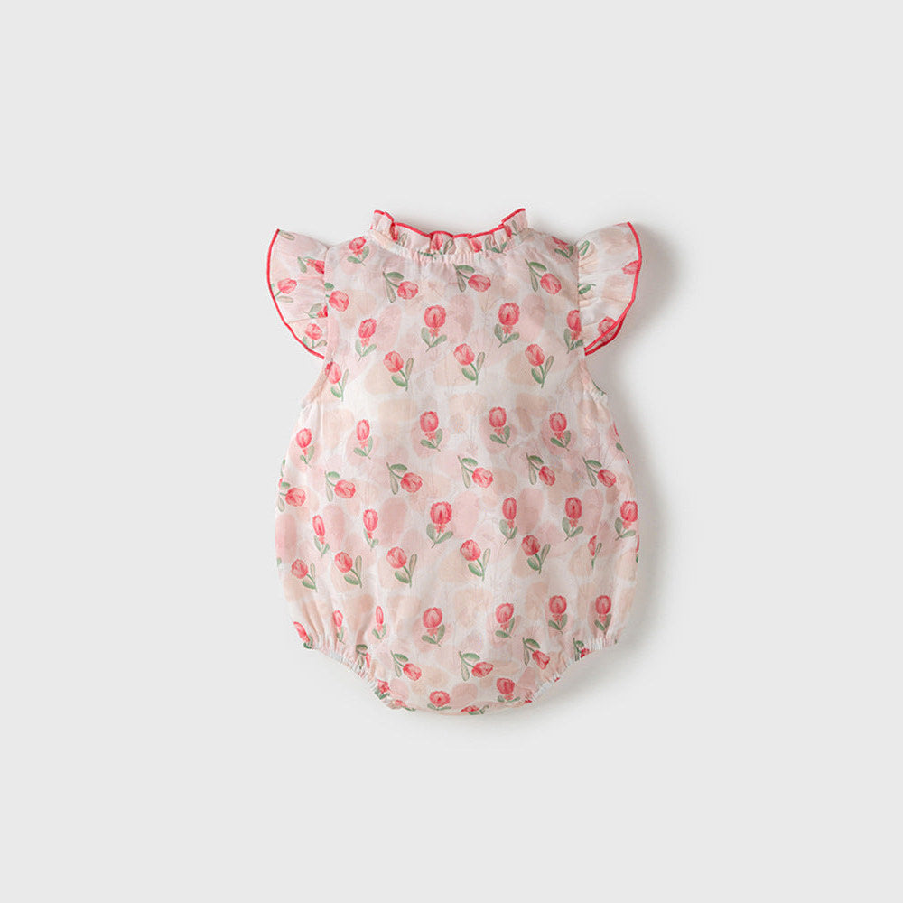 MyKids-USA® Design Baby Girls Red Rose Flowers Pattern Fly Sleeves Ruffle Neck Sweet Cute bodysuit