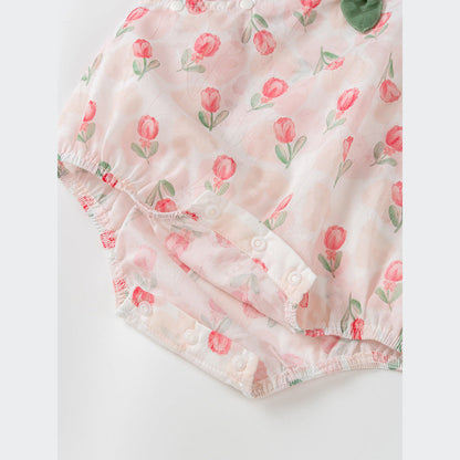 MyKids-USA® Design Baby Girls Red Rose Flowers Pattern Fly Sleeves Ruffle Neck Sweet Cute bodysuit