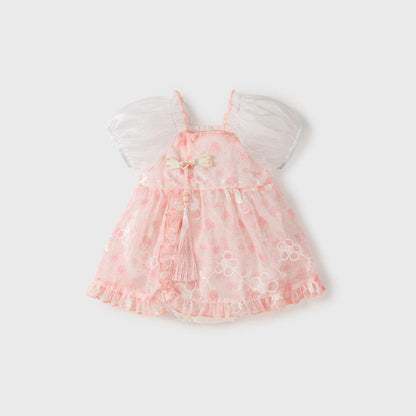 MyKids-USA® Dress Design Baby Girls Pink Flowers Pattern And Embroidery Short Sleeves Square Neck Sweet Cute bodysuit