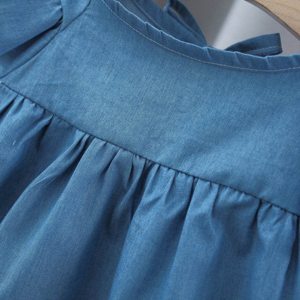 MyKids-USA® Baby Kids Girls Fly Sleeves Crew Neck Solid Color Denim Dress