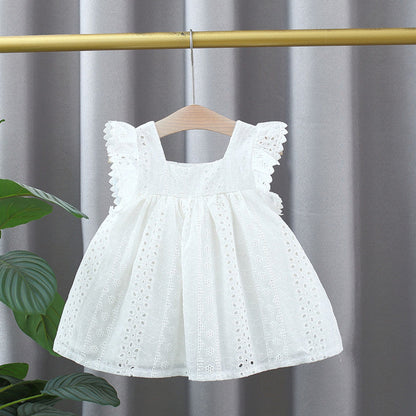 MyKids-USA® Baby Kids Girls Hollow Out Flowers Pattern Fly Sleeves Square Neck Princess Dress