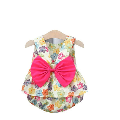 MyKids-USA® Baby Kids Girls Colorful Flowers Pattern Sleeveless Top Dress And Bloomers And Hairband Clothing Set