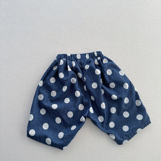 MyKids-USA® Casual Unisex Blue Denim Polka Dots Thin Shorts