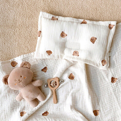 MyKids-USA® Children Molded Pillow, Breathable And Soft Gauze Cotton With Embroidery All-Season Universal Baby Pillow