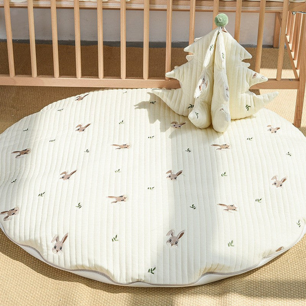MyKids-USA® Bear Stitched Floor Mat, Embroidered, Round Shape, Detachable And Washable Baby Crawling Mat