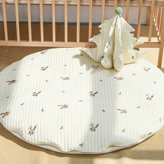 MyKids-USA® Bear Stitched Floor Mat, Embroidered, Round Shape, Detachable And Washable Baby Crawling Mat