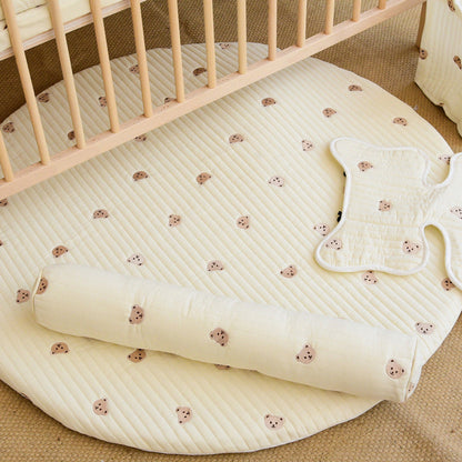 MyKids-USA® Bear Stitched Floor Mat, Embroidered, Round Shape, Detachable And Washable Baby Crawling Mat