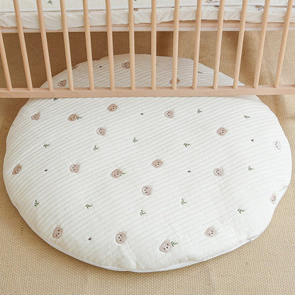 MyKids-USA® Bear Stitched Floor Mat, Embroidered, Round Shape, Detachable And Washable Baby Crawling Mat