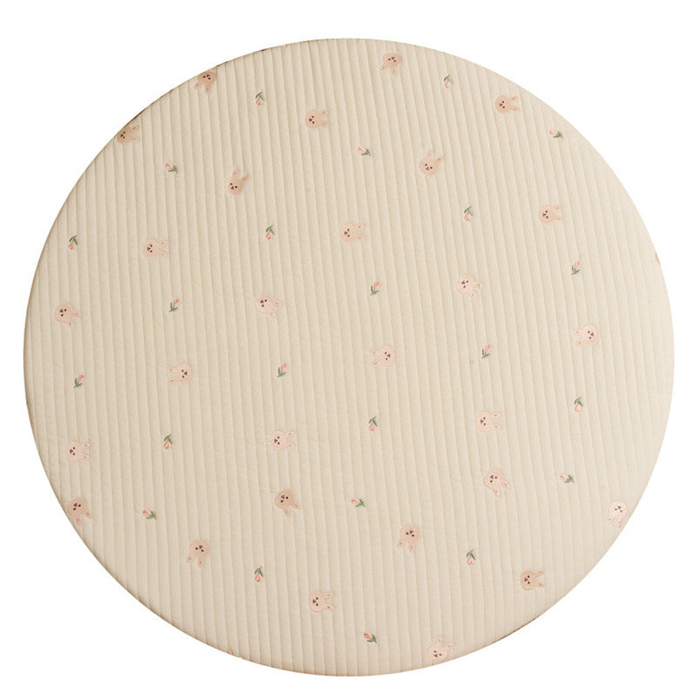 MyKids-USA® Bear Stitched Floor Mat, Embroidered, Round Shape, Detachable And Washable Baby Crawling Mat