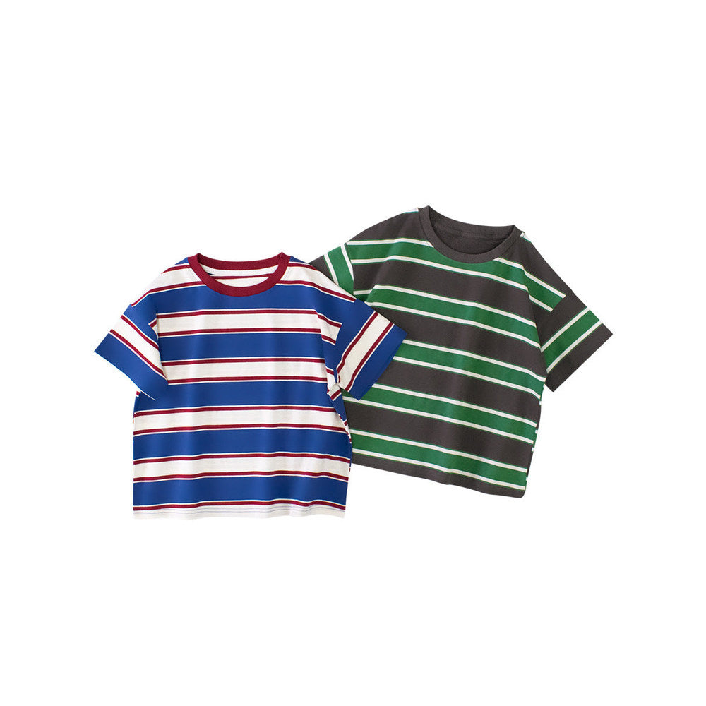 MyKids-USA® Children Boys And Girls’ Vintage Striped Loose Short Sleeves T-Shirt In European And American Style For
