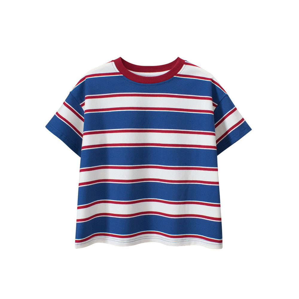 MyKids-USA® Children Boys And Girls’ Vintage Striped Loose Short Sleeves T-Shirt In European And American Style For