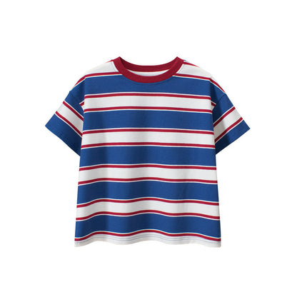 MyKids-USA® Children Boys And Girls’ Vintage Striped Loose Short Sleeves T-Shirt In European And American Style For