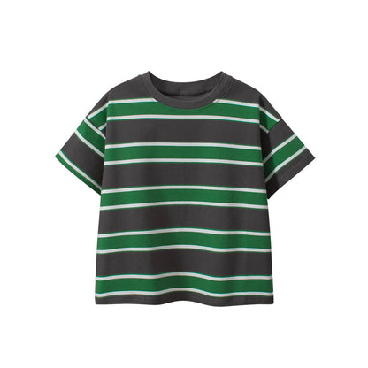 MyKids-USA® Children Boys And Girls’ Vintage Striped Loose Short Sleeves T-Shirt In European And American Style For
