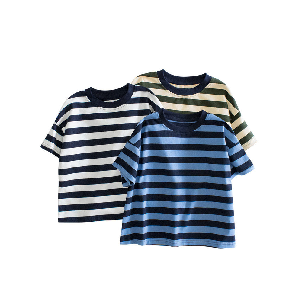 MyKids-USA® Children Boys And Girls’ Casual Striped Loose Short Sleeves T-Shirt In European And American Style For