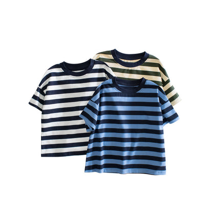 MyKids-USA® Children Boys And Girls’ Casual Striped Loose Short Sleeves T-Shirt In European And American Style For