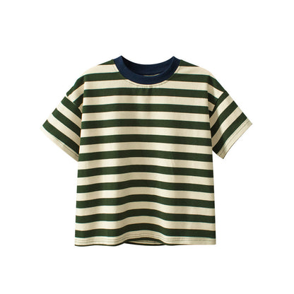 MyKids-USA® Children Boys And Girls’ Casual Striped Loose Short Sleeves T-Shirt In European And American Style For