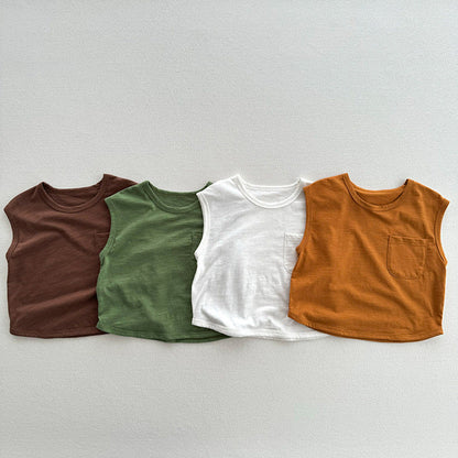 MyKids-USA® Refreshing Sleeveless Children’s Vest, Unisex Baby Bamboo Cotton Casual Pocketed Top