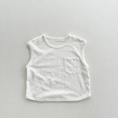 MyKids-USA® Refreshing Sleeveless Children’s Vest, Unisex Baby Bamboo Cotton Casual Pocketed Top