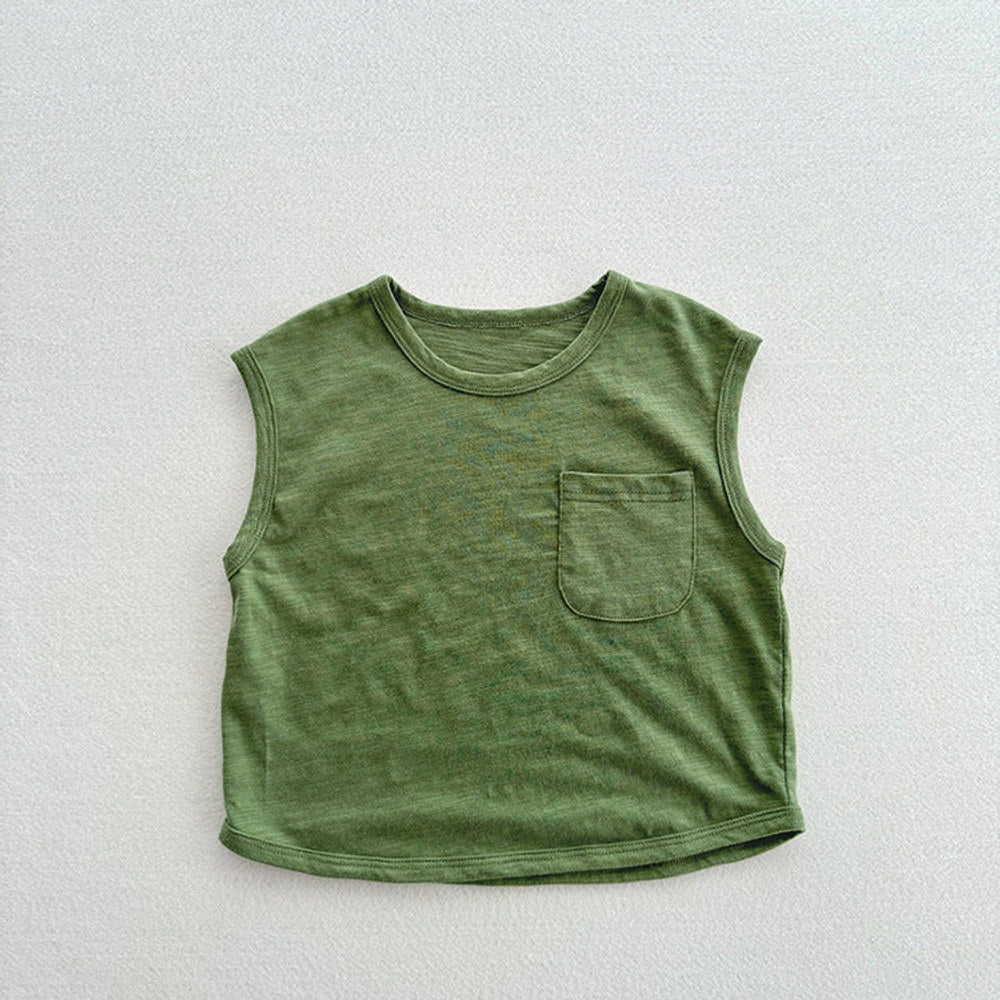 MyKids-USA® Refreshing Sleeveless Children’s Vest, Unisex Baby Bamboo Cotton Casual Pocketed Top