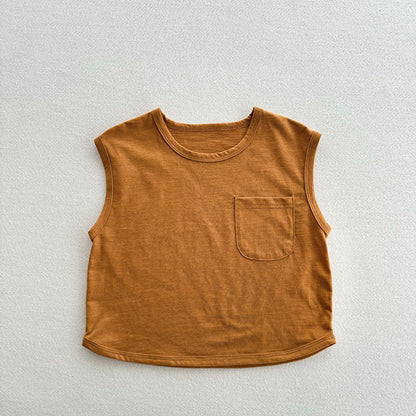 MyKids-USA® Refreshing Sleeveless Children’s Vest, Unisex Baby Bamboo Cotton Casual Pocketed Top