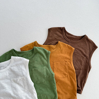 MyKids-USA® Refreshing Sleeveless Children’s Vest, Unisex Baby Bamboo Cotton Casual Pocketed Top