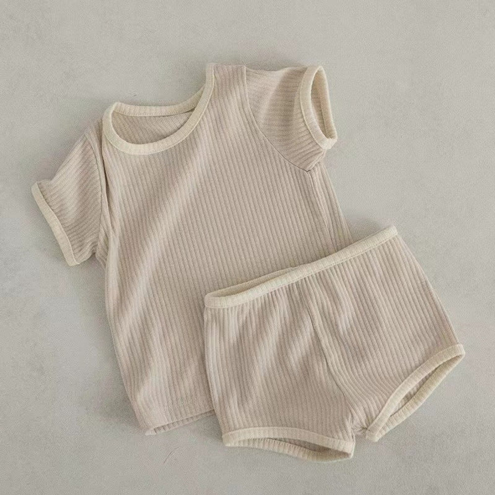 MyKids-USA® Baby Kids Unisex Casual Simple Versatile Short Sleeves Top And Shorts, Clothing Set
