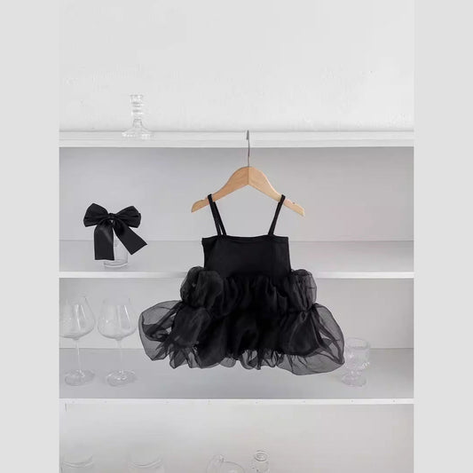 MyKids-USA® Baby Kids Girls Princess Sleeveless Thin Solid Color Lace Mesh Ruffle Strap Dress