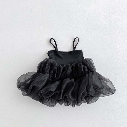 MyKids-USA® Baby Kids Girls Princess Sleeveless Thin Solid Color Lace Mesh Ruffle Strap Dress