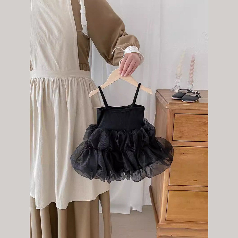 MyKids-USA® Baby Kids Girls Princess Sleeveless Thin Solid Color Lace Mesh Ruffle Strap Dress