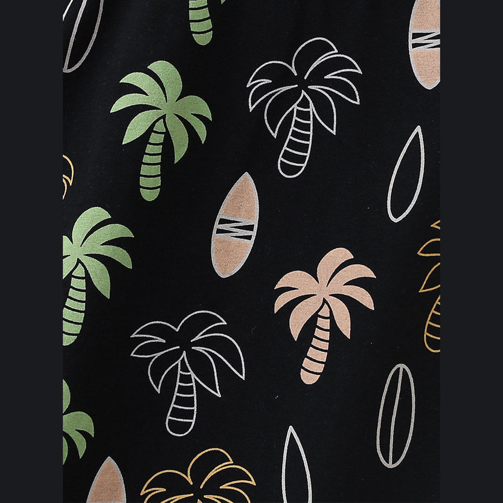 MyKids-USA® Baby Kids Unisex Tropical Coconut Tree Pattern Short Sleeves T-Shirt And Solid Color Shorts Casual Clothing Set