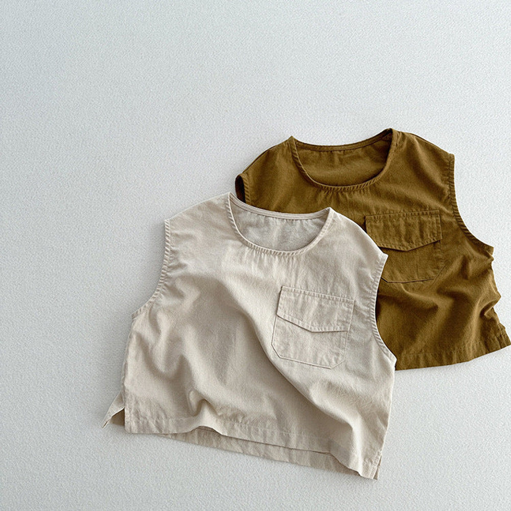 MyKids-USA® Kids Unisex Crew Neck Sleeveless Thin Solid Color Top Vest With Pocket
