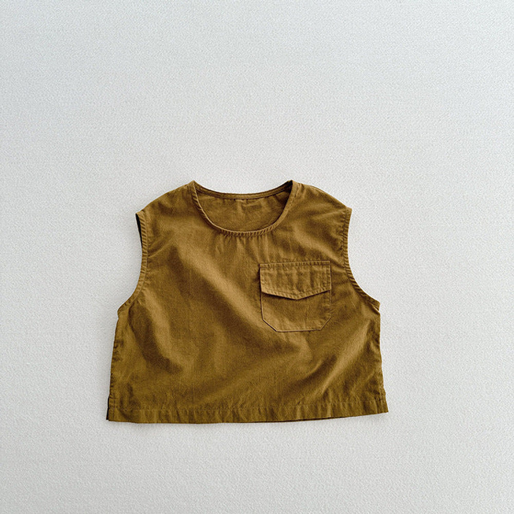 MyKids-USA® Kids Unisex Crew Neck Sleeveless Thin Solid Color Top Vest With Pocket