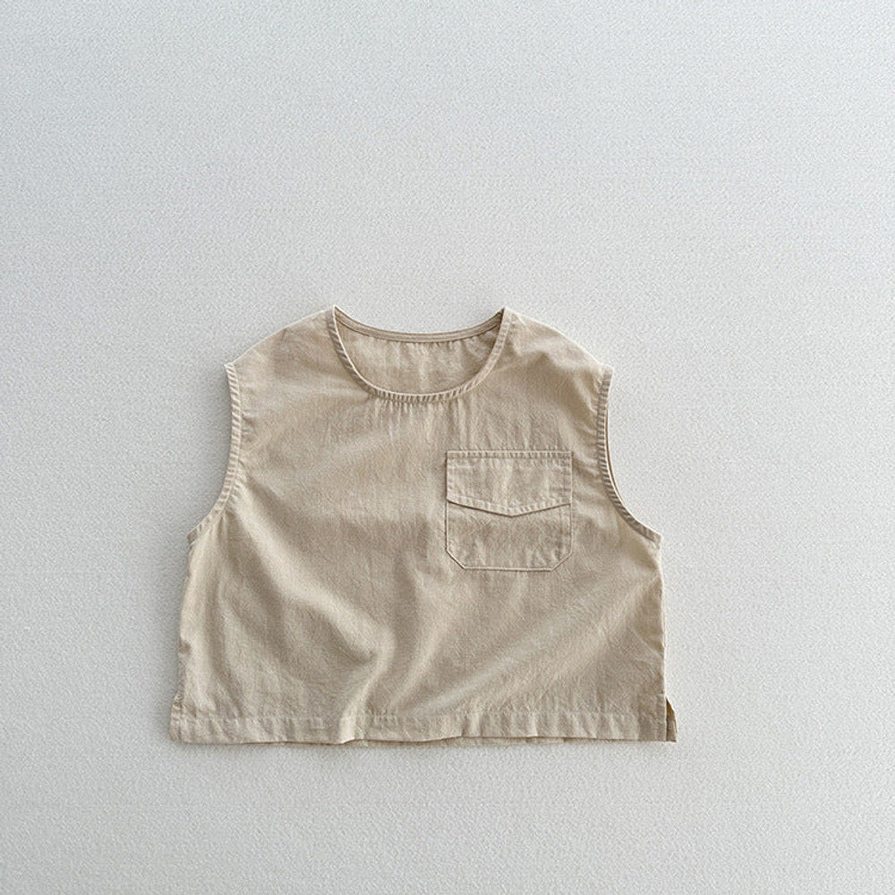 MyKids-USA® Kids Unisex Crew Neck Sleeveless Thin Solid Color Top Vest With Pocket