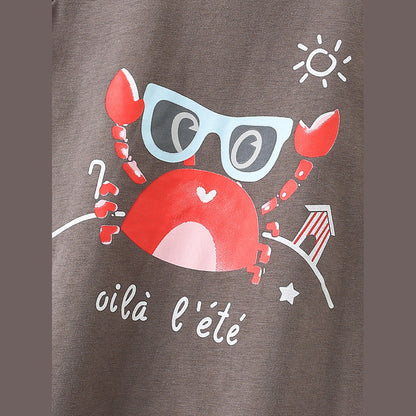 MyKids-USA® Baby Kids Girls Crab Cartoon Pattern Short Sleeves T-Shirt And Striped Shorts Casual Clothing Set