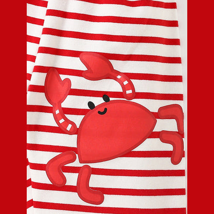 MyKids-USA® Baby Kids Girls Crab Cartoon Pattern Short Sleeves T-Shirt And Striped Shorts Casual Clothing Set