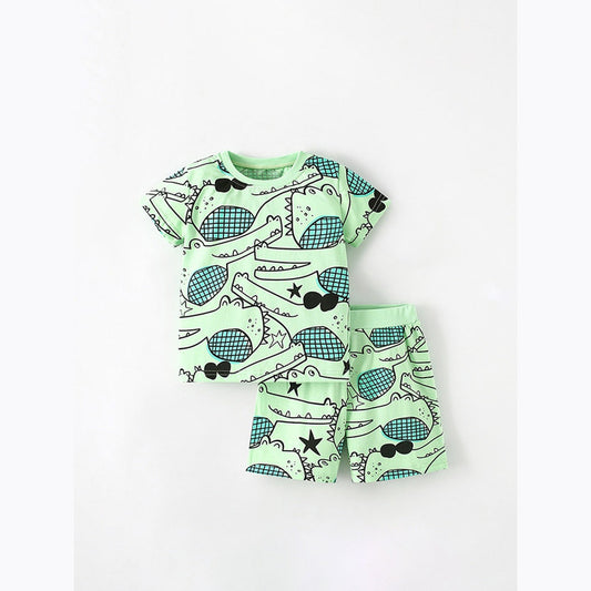 MyKids-USA® Baby Kids Unisex Alligator Animals Cartoon Pattern Short Sleeves T-Shirt And Shorts Casual Clothing Set
