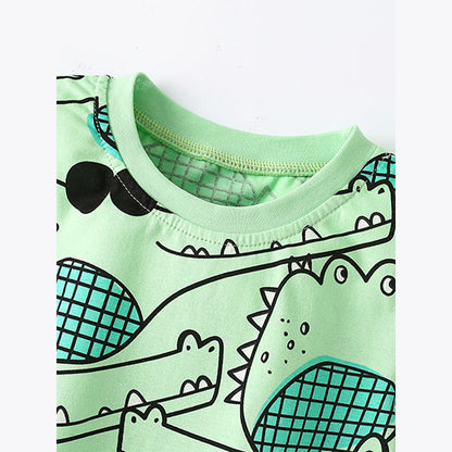 MyKids-USA® Baby Kids Unisex Alligator Animals Cartoon Pattern Short Sleeves T-Shirt And Shorts Casual Clothing Set