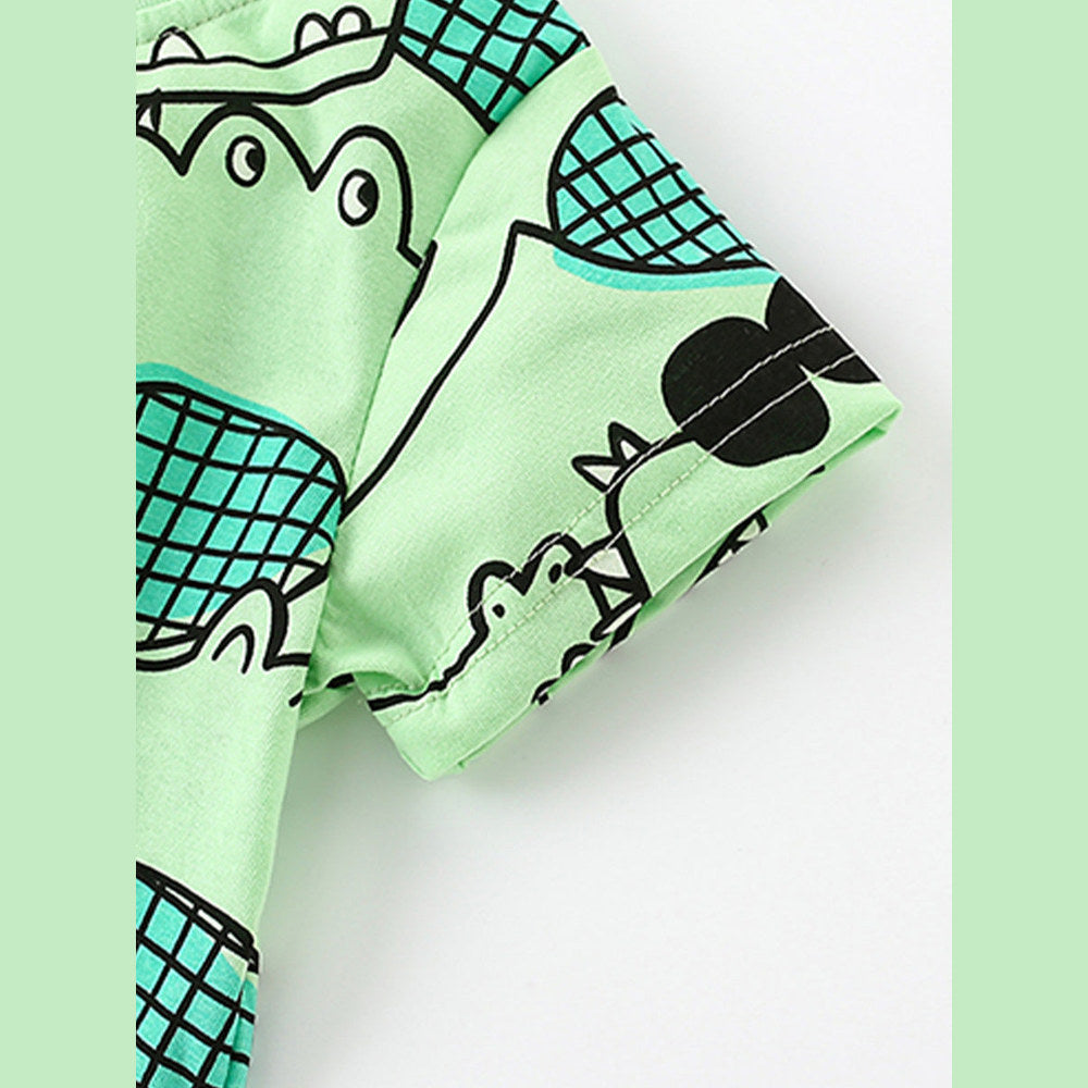 MyKids-USA® Baby Kids Unisex Alligator Animals Cartoon Pattern Short Sleeves T-Shirt And Shorts Casual Clothing Set