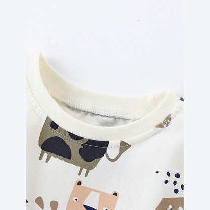 MyKids-USA® Baby Kids Unisex Abstract Animals Cartoon Pattern Short Sleeves T-Shirt And Shorts Casual Clothing Set