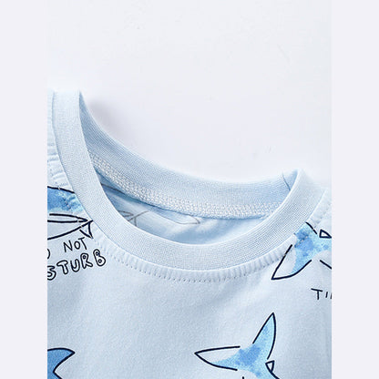 MyKids-USA® Baby Kids Unisex Marine Sharks Animals Cartoon Pattern Short Sleeves T-Shirt And Shorts Casual Clothing Set
