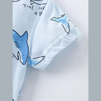 MyKids-USA® Baby Kids Unisex Marine Sharks Animals Cartoon Pattern Short Sleeves T-Shirt And Shorts Casual Clothing Set