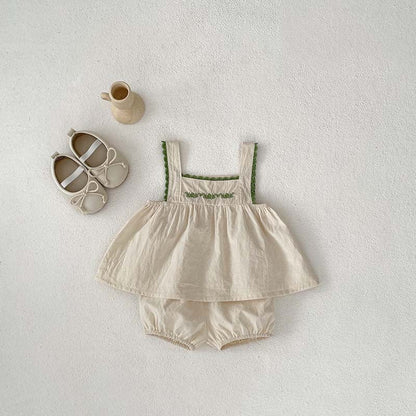 MyKids-USA® Summer Baby Girls Sleeveless Lace Trim Strap Top Dress And Bloomers Clothing Set
