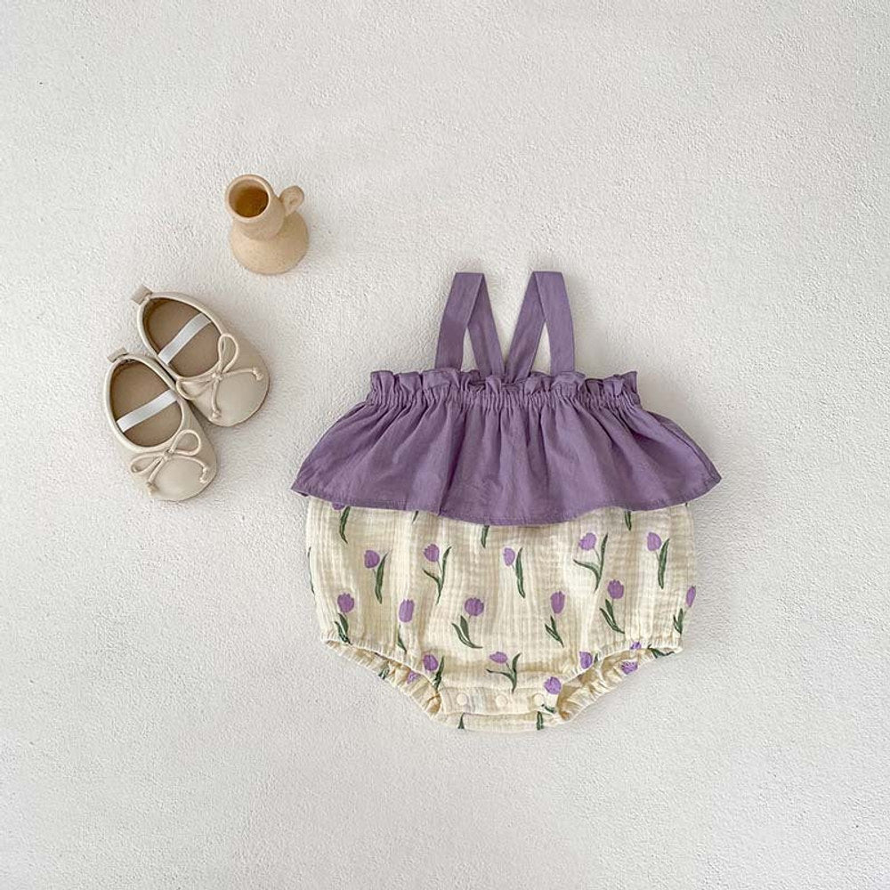 MyKids-USA® Baby Girls Sleeveless Flowers Pattern Color Patchwork Strap bodysuit