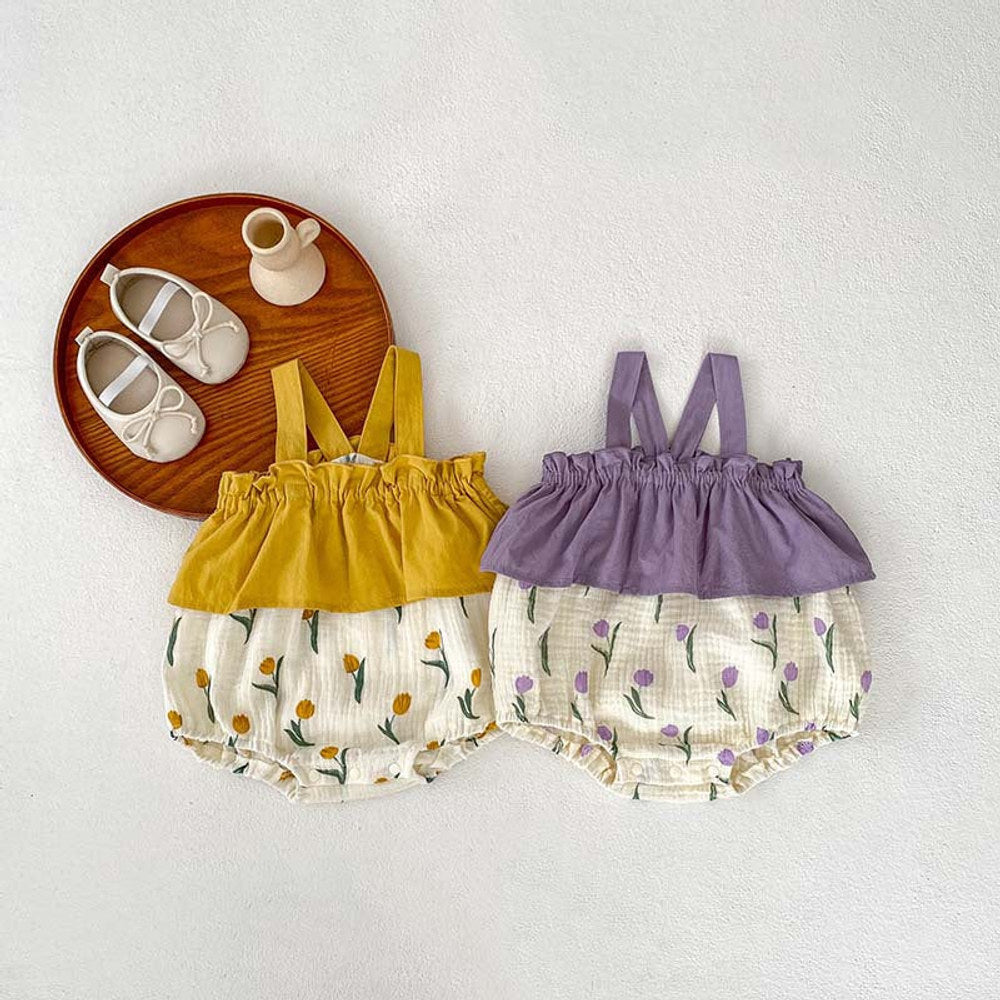MyKids-USA® Baby Girls Sleeveless Flowers Pattern Color Patchwork Strap bodysuit